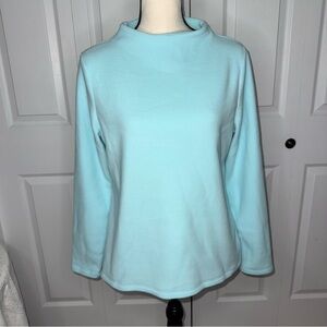 Talbots Cozy Fleece Mock Neck Pullover Aqua Blue Women's Sweatshirt size Medium